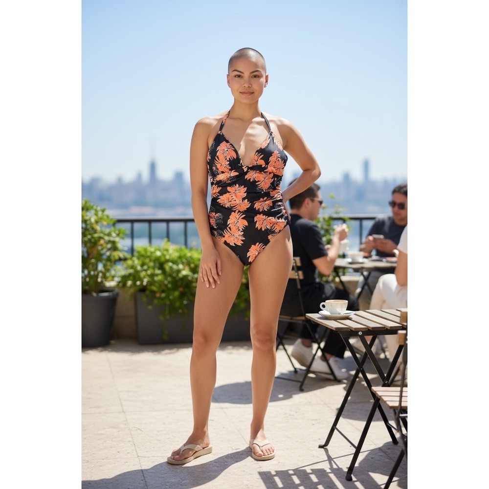 Marinavida One Piece Swimsuit Floral Navy Blue/Peach Women's Size XXL NWOT